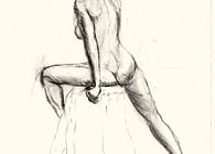 drawing - woman seated