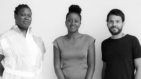 Left to Right: Sepake Angiama, Yesomi Umolu, and Paulo Tavares. Image courtesy of Chicago Architecture Biennial / Zachary Johnston.