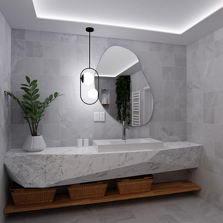 Bathroom Interior with marble slab countertop