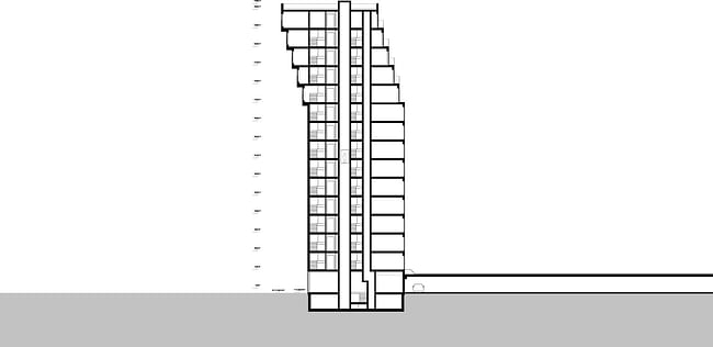 Section drawing of B05 “Kuifje” by NL Architects in Nieuw Crooswijk, Rotterdam. Image: NL Architects 