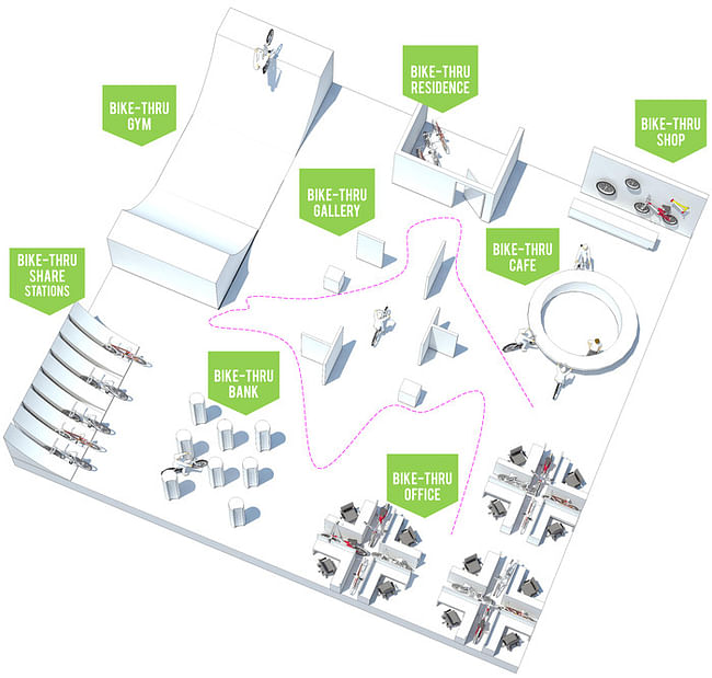 Prototype design from 'Bike-Thru Society' by Ju-Hyun Kim. Image from Bike-Thru Society Kickstarter.