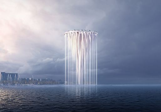 Qianhai New City Center landmark at dusk. Image: Sou Fujimoto Architects