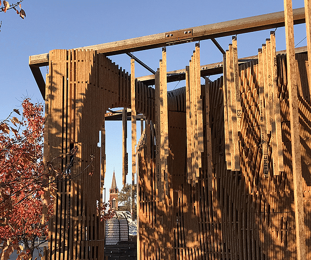 Church steeple framed in the distance