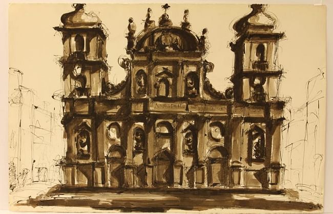 Drawing of San Pietro church in Frascati, Italy from 1961 by Michael Graves. Image from the Estate of Michael Graves via the Princeton University Art Museum
