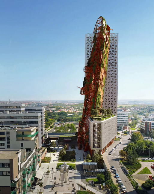 Post-apocalyptic-modern: Rendering of the proposed Top Tower skyscraper for Prague's Nové Butovice district. Image: Trigema.