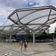 The ETFE canopy also serves as a shelter from the suna nd rain for park users.