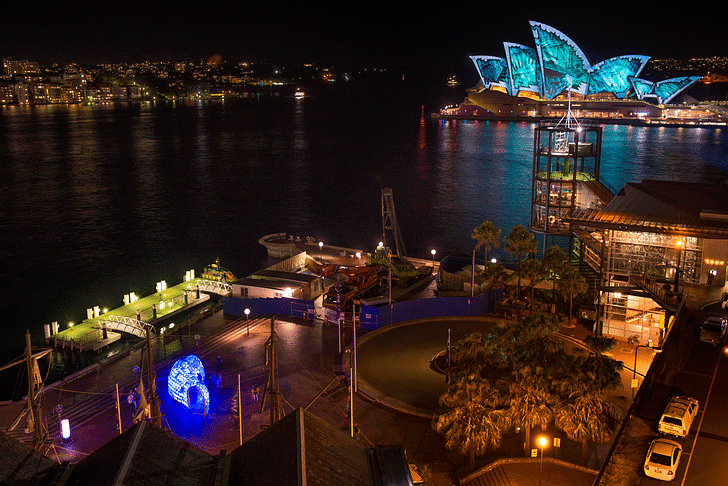 Cellular Tessellation on site at the Vivid Light festival in Sydney, Australia. Photo by Patrick Boland photography.