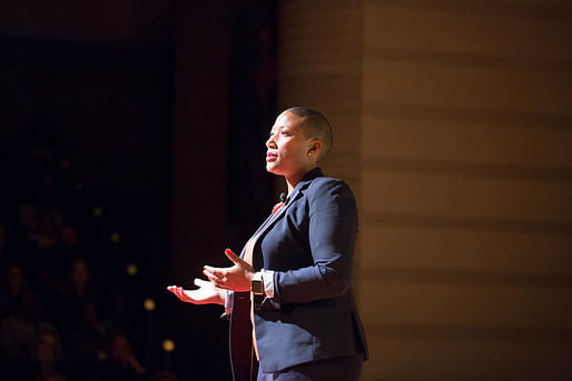 Kimberly Dowdell speaking at TEDxDetroit. Image via TEDxDetroit