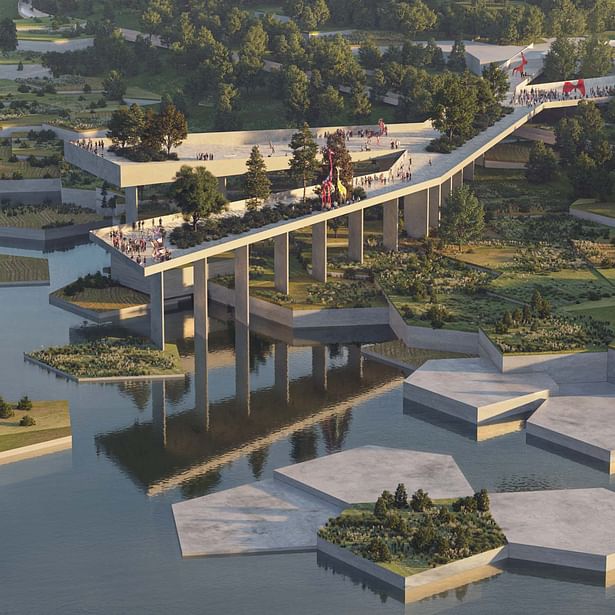 ‘Hyper-Abundant City’ Apgujeong Waterfront by RIOS for SBAU 2023; rendering by Aesthetica Studio
