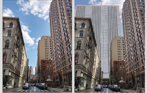 Before and after views showing one of the proposed jail complexes. Renderings Courtesy the New York City Department of Correction.