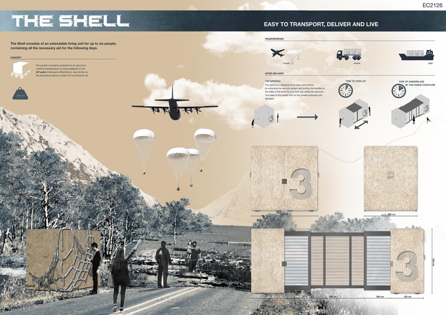 The winning “Shelter 48” results for emergency life-support design