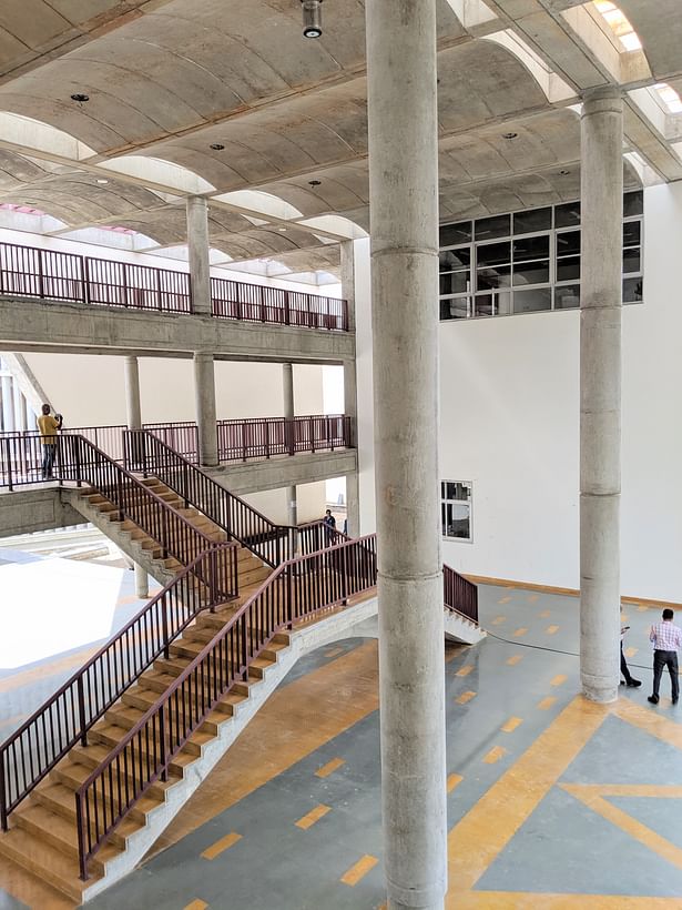 View of the central staircase at the entrance of the Administration Block