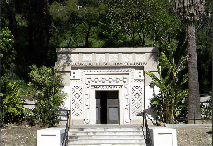 A Mayan-Revival gate marks the main pedestrian entrance to the museum. Image courtesy of The Autry. 