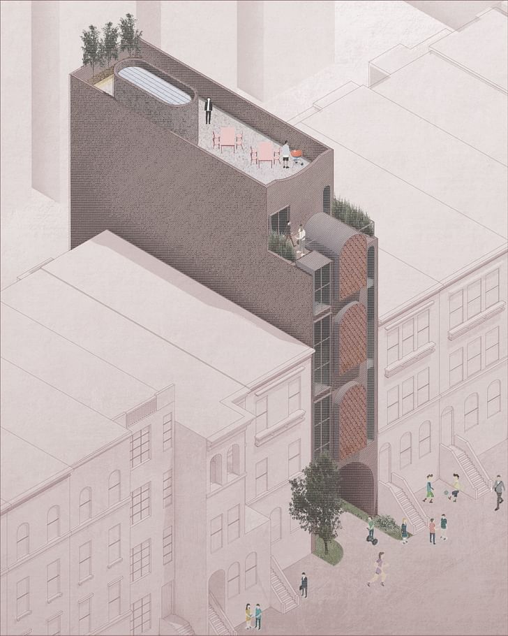 Dwelling Without Corridors axonometric drawing. Image courtesy of Architensions.