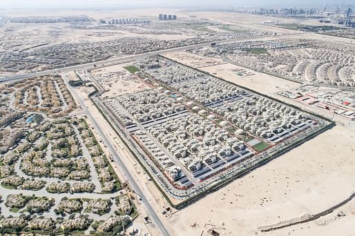 The compact streets of the Sustainable City (center) contrast with the adjacent neighborhood’s larger lanes, lots, and homes photo by Luca Locatelli