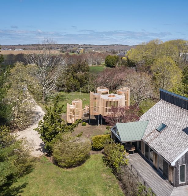 Photo Josh Goetz. The pods loosely resemble the silos of adjacent farms in Watermill, NY. 