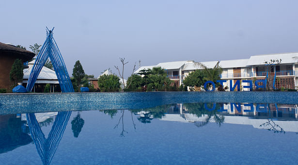 Pool overlooking the guest rooms. 