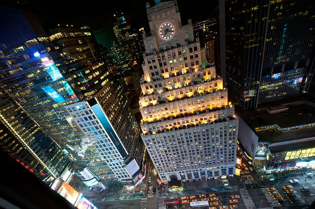 View from the 33rd floor of 1500 Broadway, Times Sq, NY (copyright Happy Famous Artists)