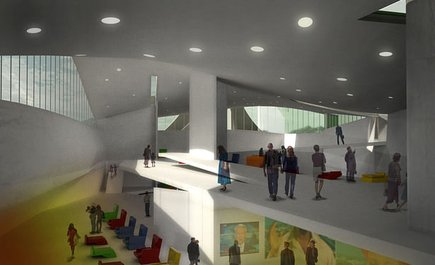 Rendering of NIPC interior, looking west out to city gate.