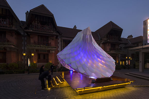 ResoNet Pavilion in the dusk