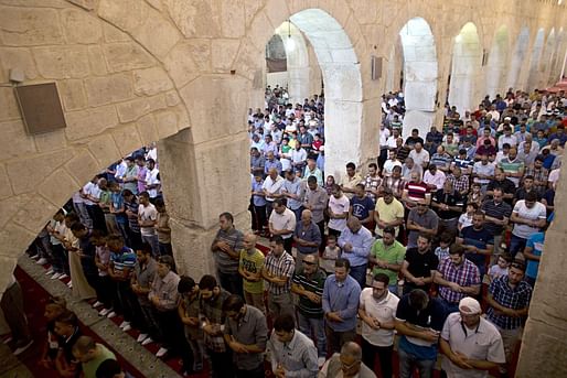 A 2014 photo of Palestinian Muslims in the Marwani Prayer Room in the Al-Aqsa Mosque. Credit: Ahmad Gharabli/AFP/Getty Images, via Newsweek.