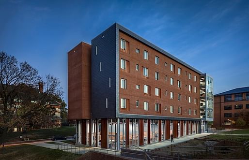Gallaudet University's newest residence hall was designed specifically for deaf students by New York City-based LTL Architects. The 60,000-square-foot building is the first to fully employ architectural principles that cater to the communication and spatial needs of the hearing impaired. Image...