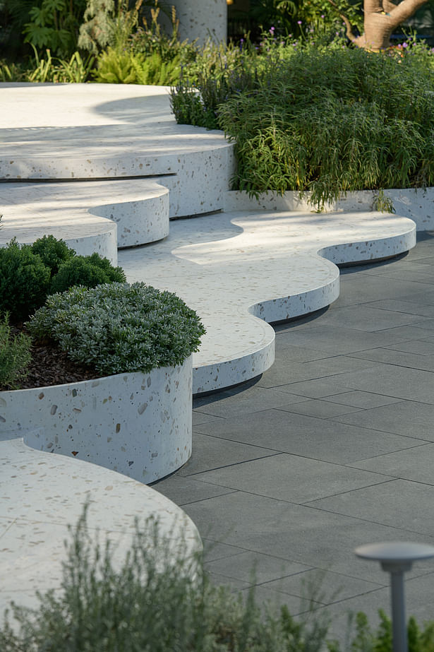 Inorganic terrazzo mixed with shell aggregate ©Nancy Studio