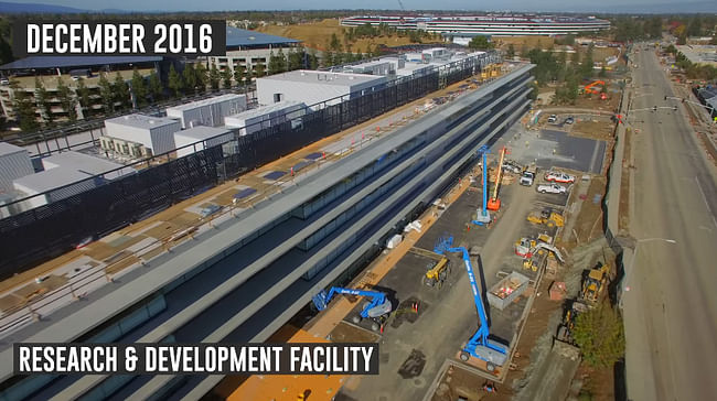 Still from the latest drone construction video of Apple's 'Spaceship Campus' in Cupertino. (Image: Matthew Roberts on YouTube)