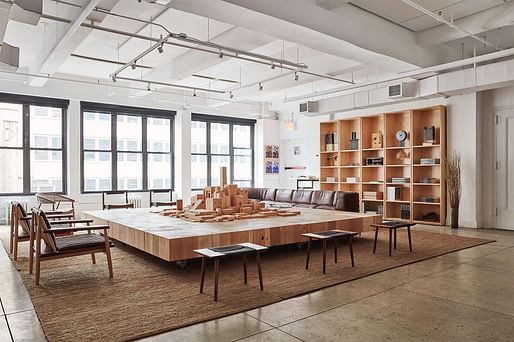 Olson Kundig's new Manhattan office features a centerpiece table designed by principal Tom Kundig. Image courtesy Olson Kundig.