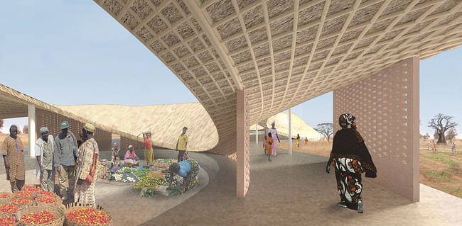 Courtyard in the THREAD Arts Center in the village of Sinthian in Senegal, designed by Toshiko Mori Architect.