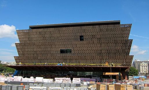 The National Museum of African American History and Culture under construction in 2015. Photo via Wikipedia.