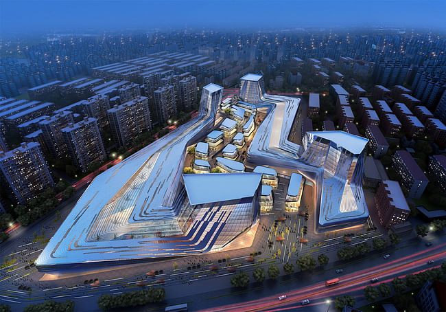 Aerial view of the proposed Shanghai Wuzhou International Plaza designed by Synthesis Design + Architecture and Shenzhen General Architectural Design Institute (Image: SDA)