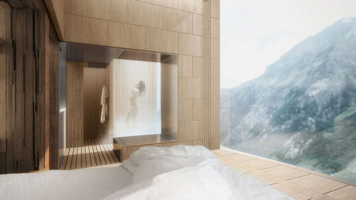 Rendering of the Vals Hotel. Image: Morphosis Architects.