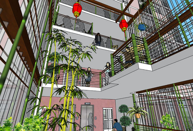 visual connection to all four levels of the interior courtyard 