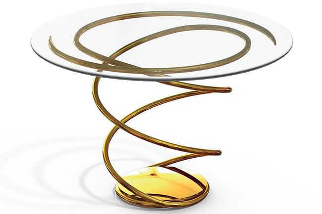 A double-spiral side table finished in 24K gold. Photo courtesy of Pollaro Custom Furniture 