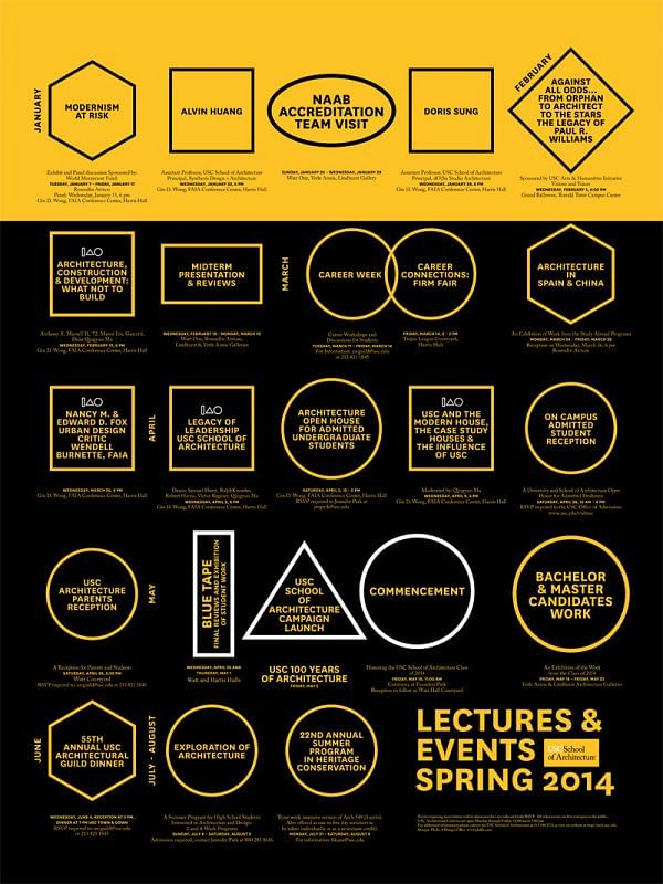 USC School of Architecture, Spring '14 Lectures and Events. Poster via arch.usc.edu