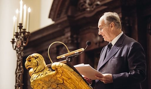 His Highness the Aga Khan delivering the Samuel L. and Elizabeth Jodidi Lecture at Harvard University's Weatherhead Center for International Affairs on November 12, 2015. Photo credit: AKDN / Farhez Rayani.