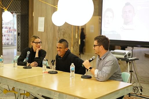 Archinect's Paul Petrunia in conversation with Cruz and Nathalie at the Chicago Architecture Biennial, in 2015 