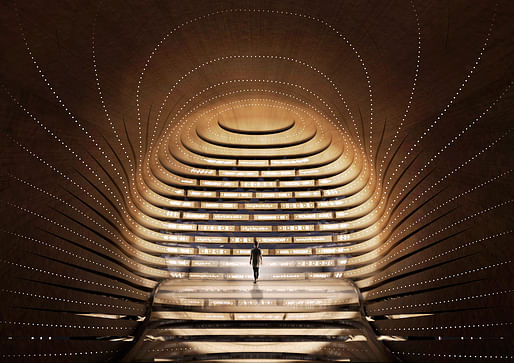 The pavilion’s interior will be filled with a collective choral soundtrack featuring choirs from every continent. Image courtesy of Studio Es Devlin.