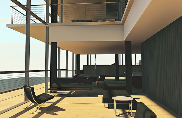 Two story residence interior view - main double height living room 