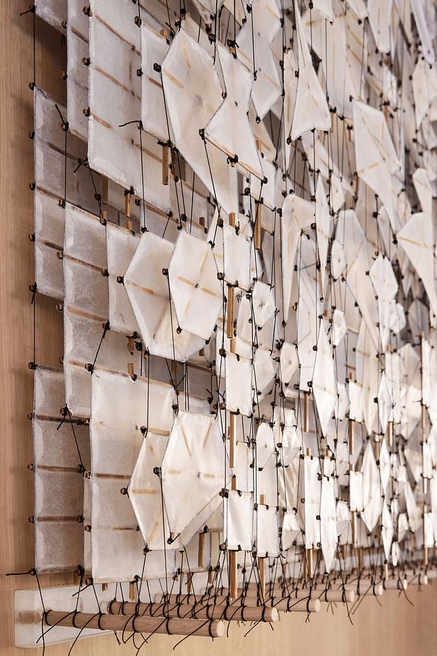 A dynamic installation composed of paper and string by artist Jacob Hashimoto (photo by Noah Webb)