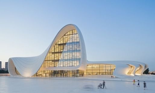 Zaha Hadid's Heydar Aliyev Centre in Baku, Azerbaijan. Image via theguardian.com