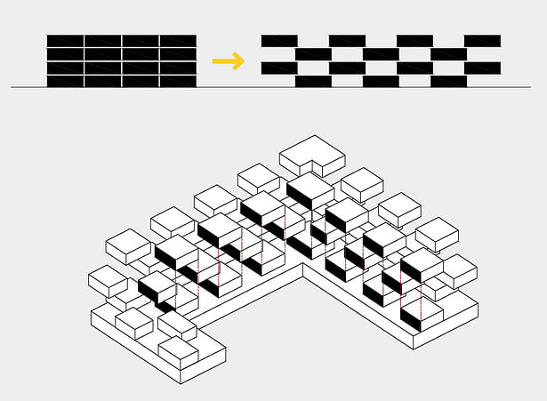 The checkerboard-like layout allows for an open, light-filled environment with a variety of learning and recreational spaces.