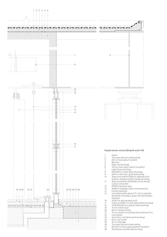 Façade detail (Original scale 1:10) © David Chipperfield Architects for Bundesamt für Bauwesen und Raumordnung
