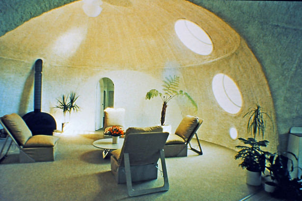 interior view of the finished dome cluster house, main living area. 