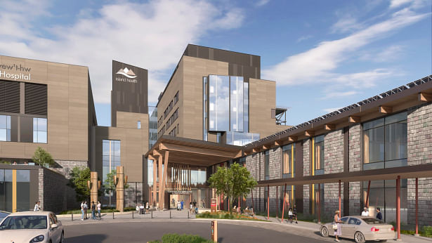 Main entrance to new Cowichan District Hospital (Courtesy Parkin Architects & ZGF Architects)