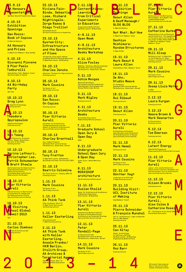 Poster for the Autumn '13 Public Program at the AA School of Architecture. Image courtesy of AA School of Architecture.