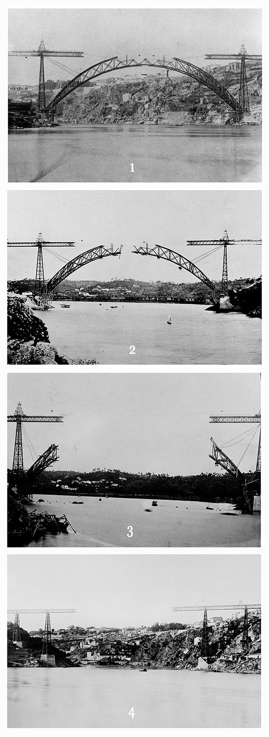 Scheme of the disassembly of the bridge based on photographs of the bridge's construction. Image attributed to Emilio Biel. Image courtesy of Ana Laureano Alves.