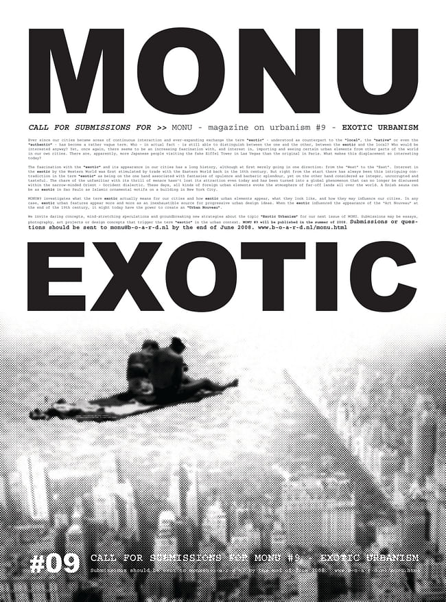 Flying carpets and exotic urbanism. Call for submissions for MONU #09 Poster © MONU