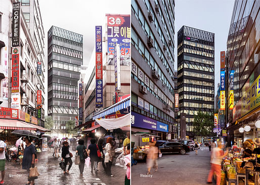 Render vs. Reality: Namdaemun Tower in Seoul, South Korea. Image: Mecanoo.